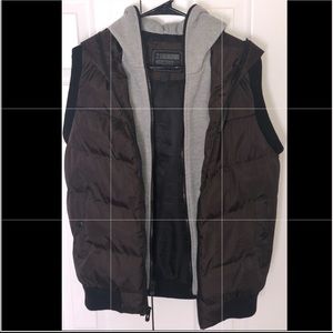 Brown and gray double hooded Forever 21 vest